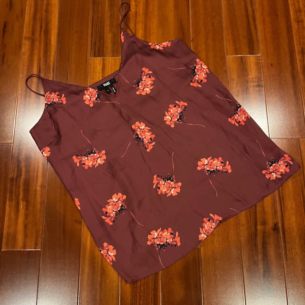PAIGE Cami Tank Top Burgundy Red Floral Print Camisole String Tie V-Neck Large